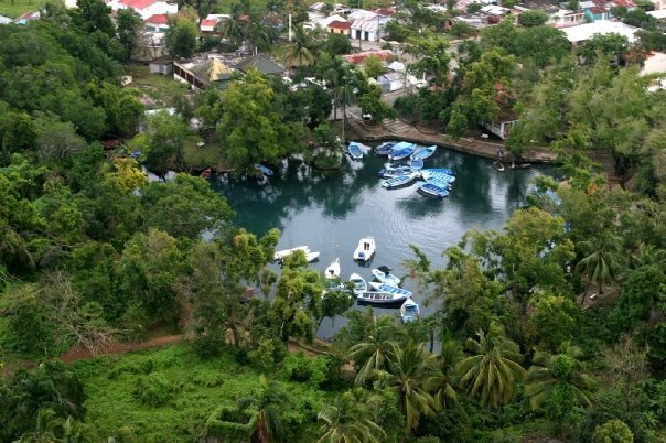 Boats moored in the mangrove lagoon at Gri-Grí, Río San Juan