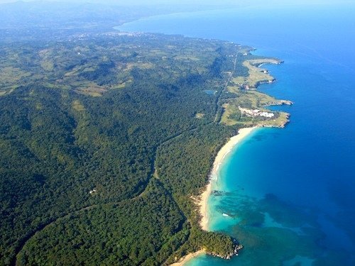 Aerial view of Playa Grande beach and the coastline east of Cabrera